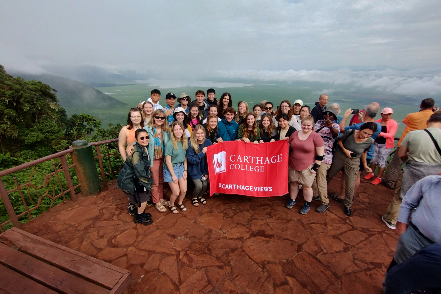 A group photo in front of the Ngorongoro Crater.